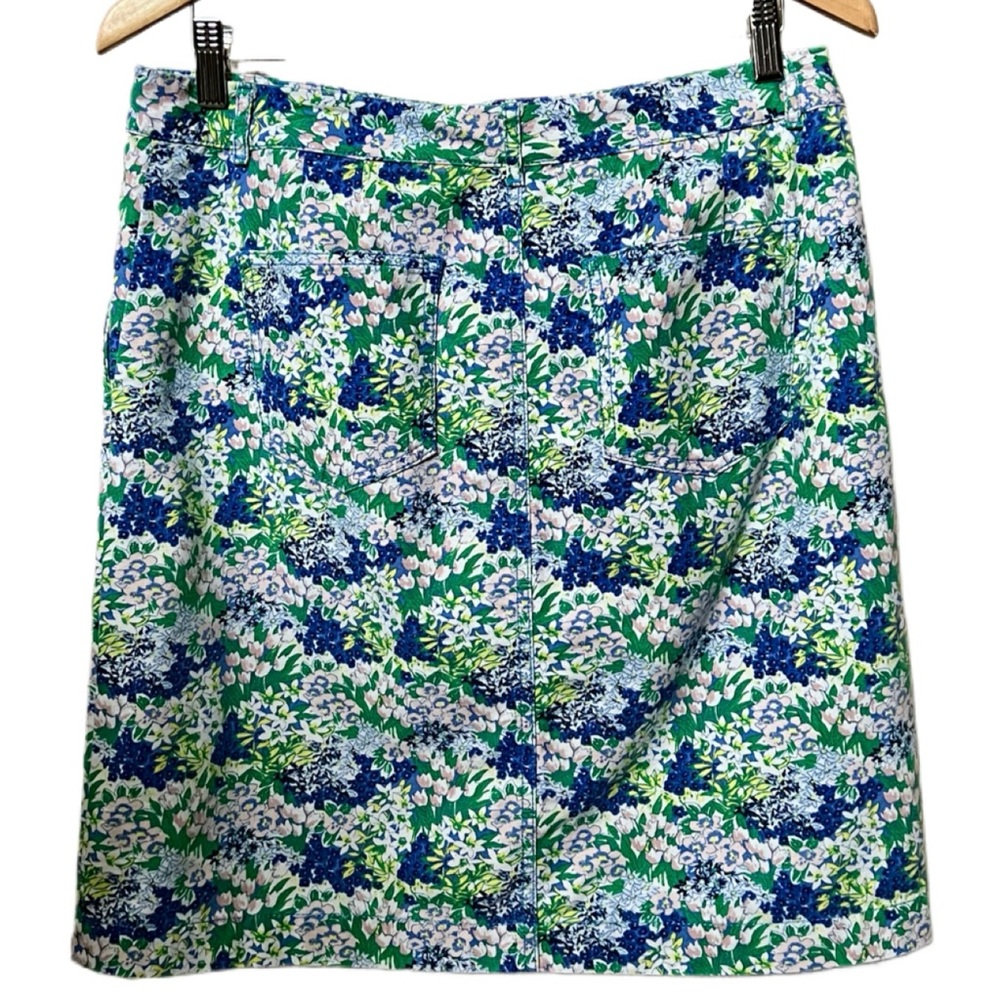 Talbots A-line Skirt Biscayne Blue and Green Floral Size 6